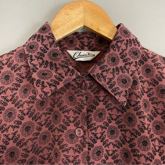 Vintage Blouse Patterned Women Long Sleeves Unique Print Collared Elaborate Top - Picture 3 of 10